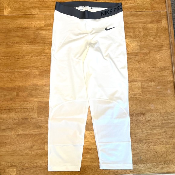 NEW Nike Pro Compression Pants Women's Medium White Gray Gym Training Stretch - Picture 1 of 6